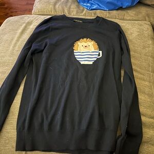 Banana Republic Black Sweater with Hedgehog in Cup Design Black Medium